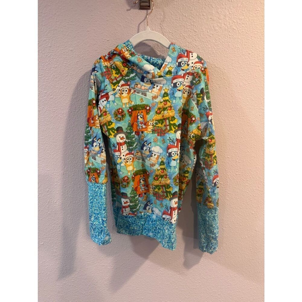 Handmade Boutique Bluey Bingo Holiday Hooded Sweatshirt Sz 6-8
